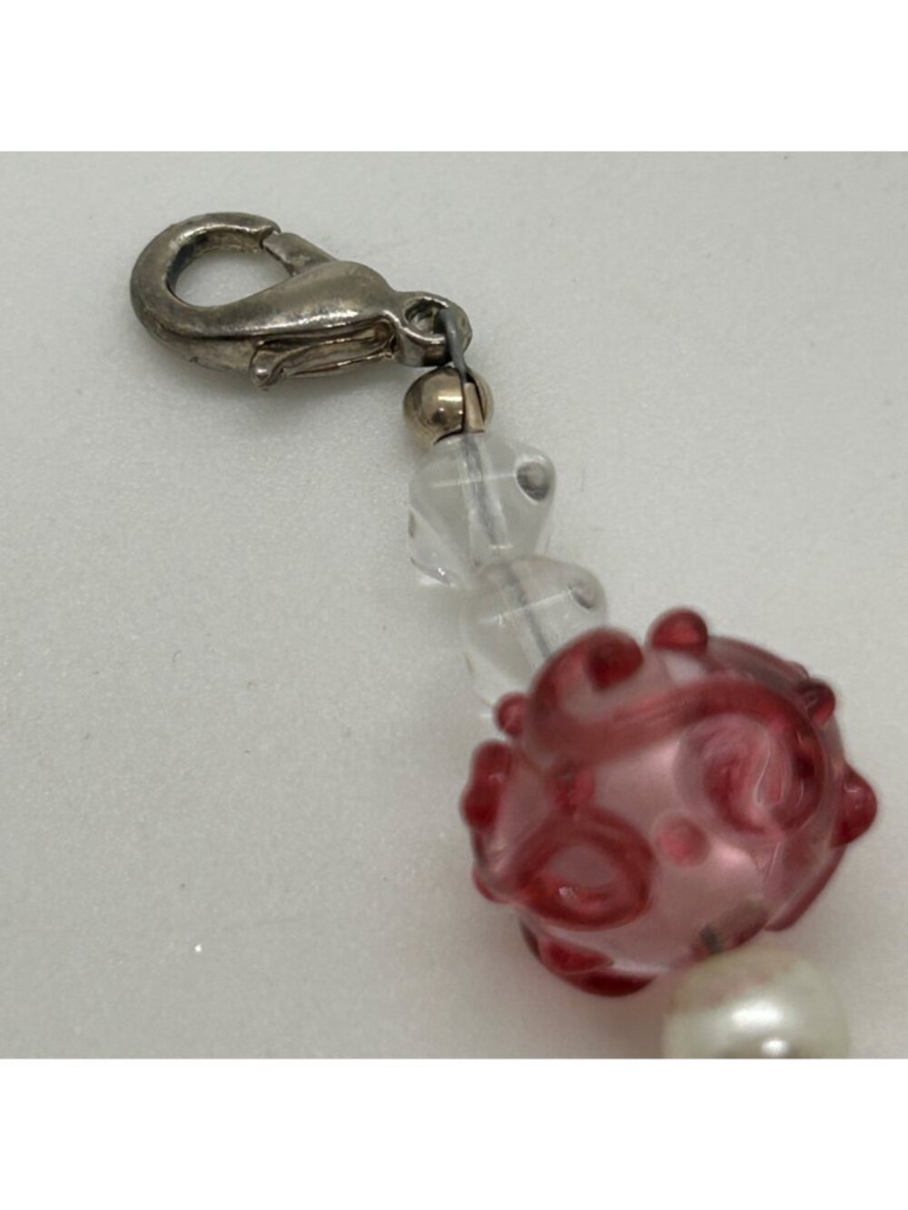Floral Lampwork Bracelet Glass Bead Bracelet Pink White Pearl Crystal Artisan - Picture 7 of 10